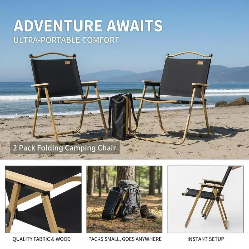 Set of 2 Camping Chair, Lightweight Folding Chair, Portable Armchairs