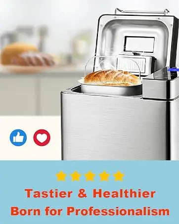 Stainless Steel Bread Machine, 2LB 17-in-1 Programmable XL Bread Maker with Fruit Nut Dispenser