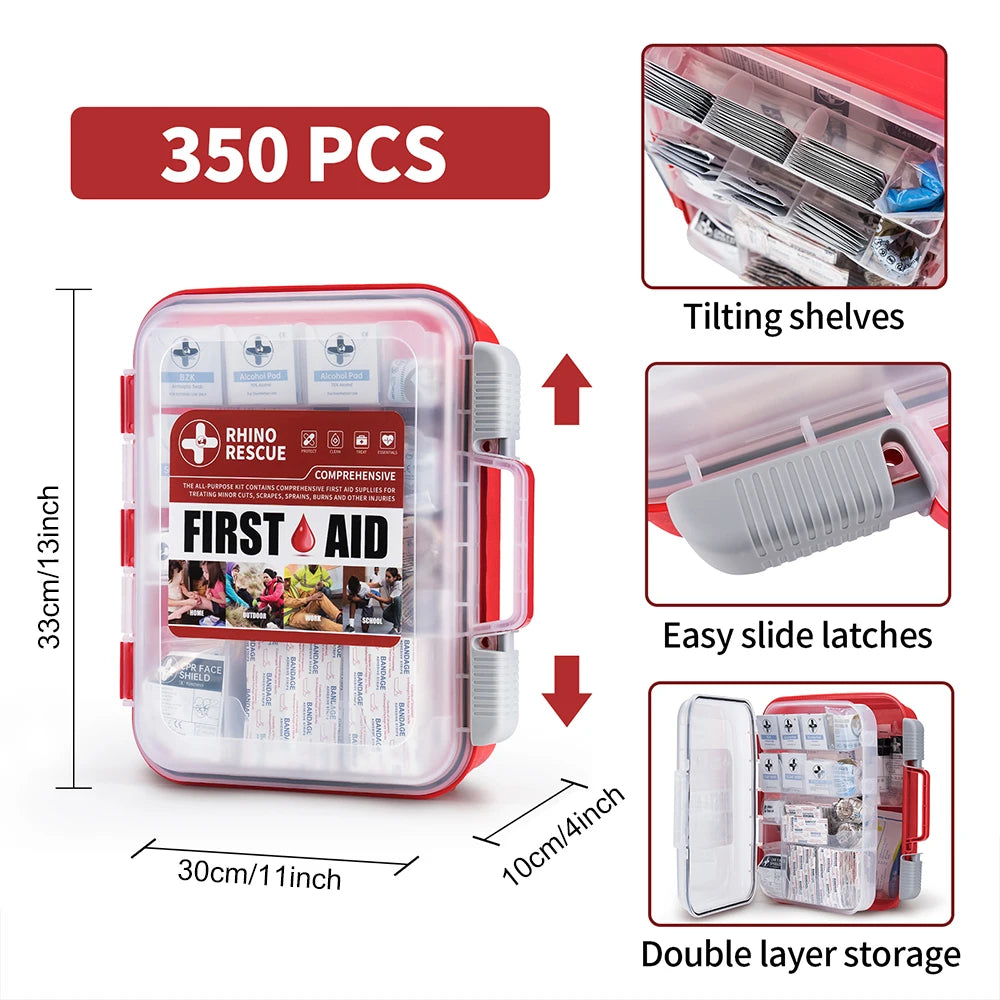 RHINO RESCUE 350 Pieces OSHA All-Purpose First Aid Kit, Home & Office Professional Medical Supplies