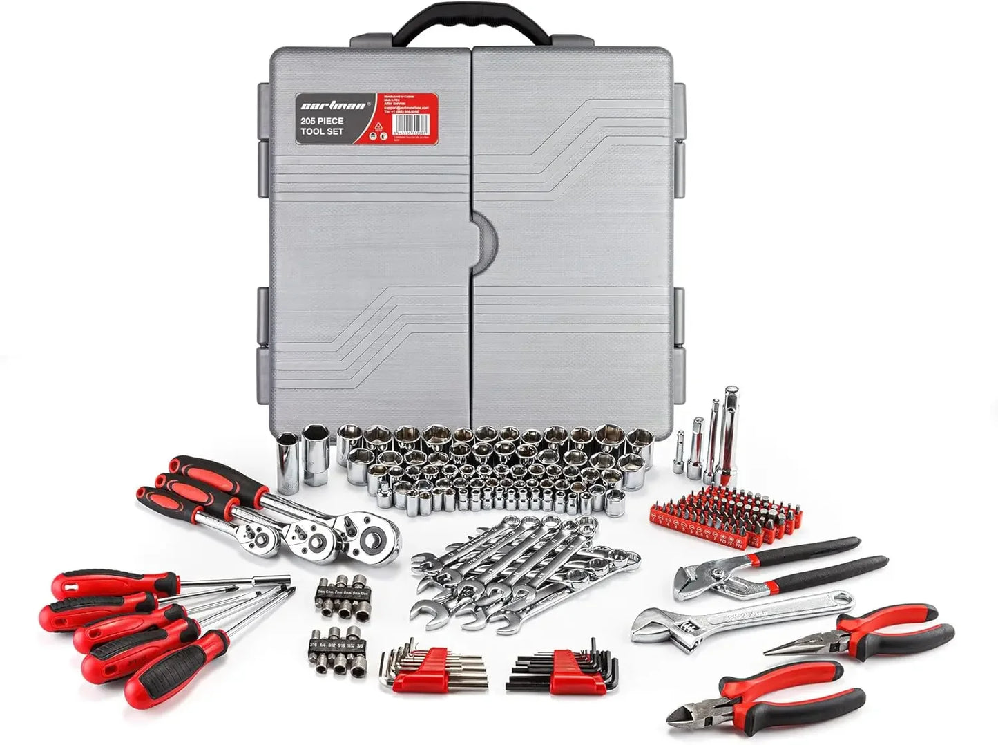 Cartman 205 Piece Tool Set Ratchet Wrench with Sockets Kit in Plastic Toolbox