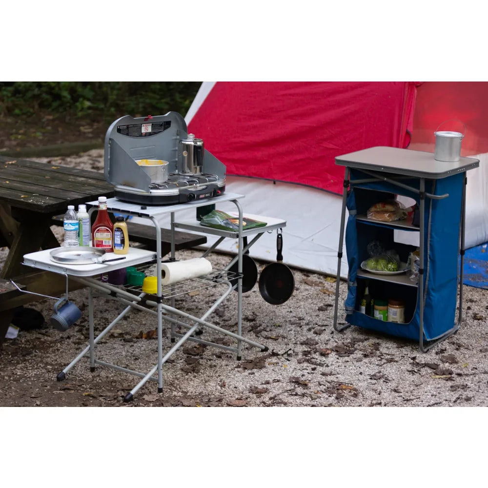 Camp Kitchen Cooking Stand with Three Table Tops Foldable Outdoor Furniture