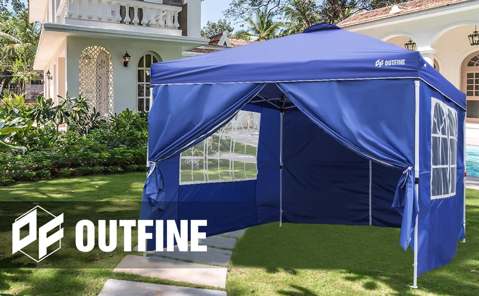 OUTFINE Patio Canopy 10'x10' Pop Up Commercial Instant Gazebo Tent, 4 Removable Sidewalls, Stakes x8