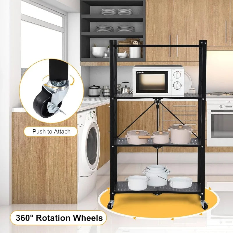 5-Tier Heavy Duty Foldable Metal Rack Storage Shelving Unit with Wheels Moving Easily Organizer