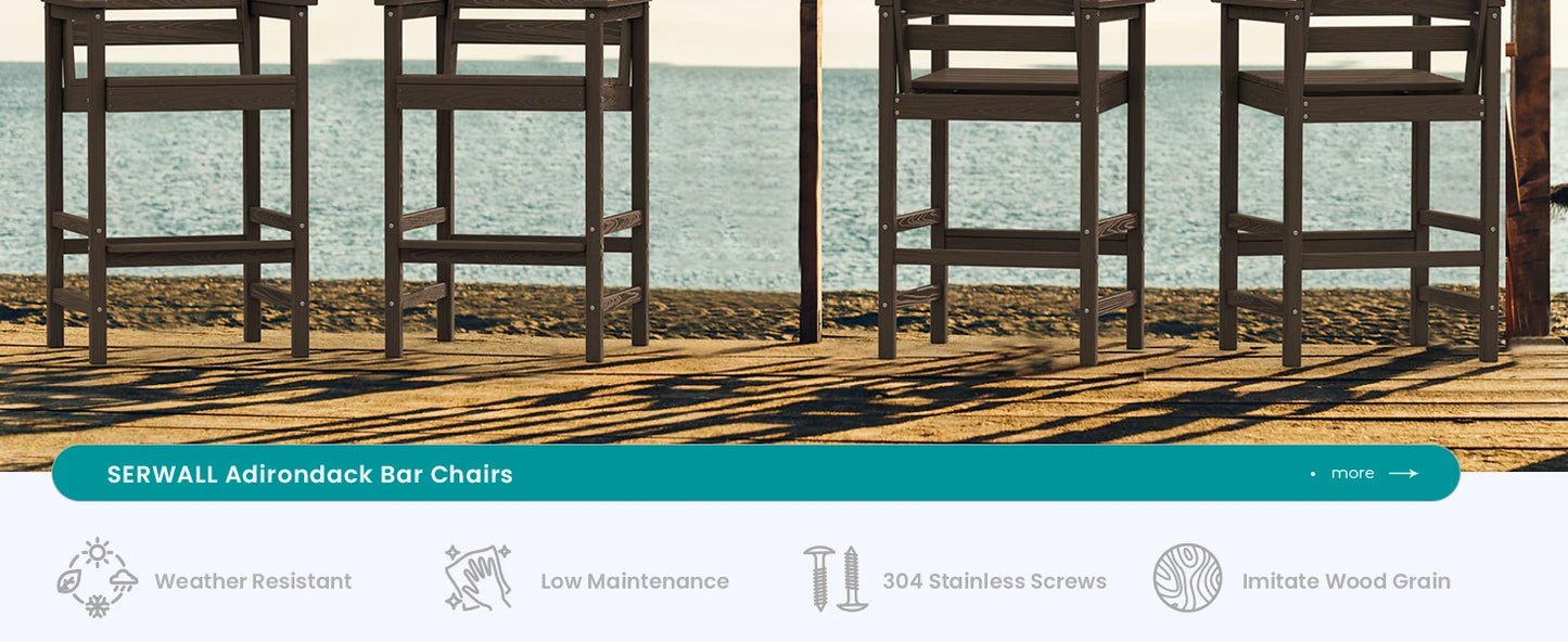 Two Piece Set High Top Patio Adirondack Chairs, Balcony Height Outdoor Barstool Seating Combination