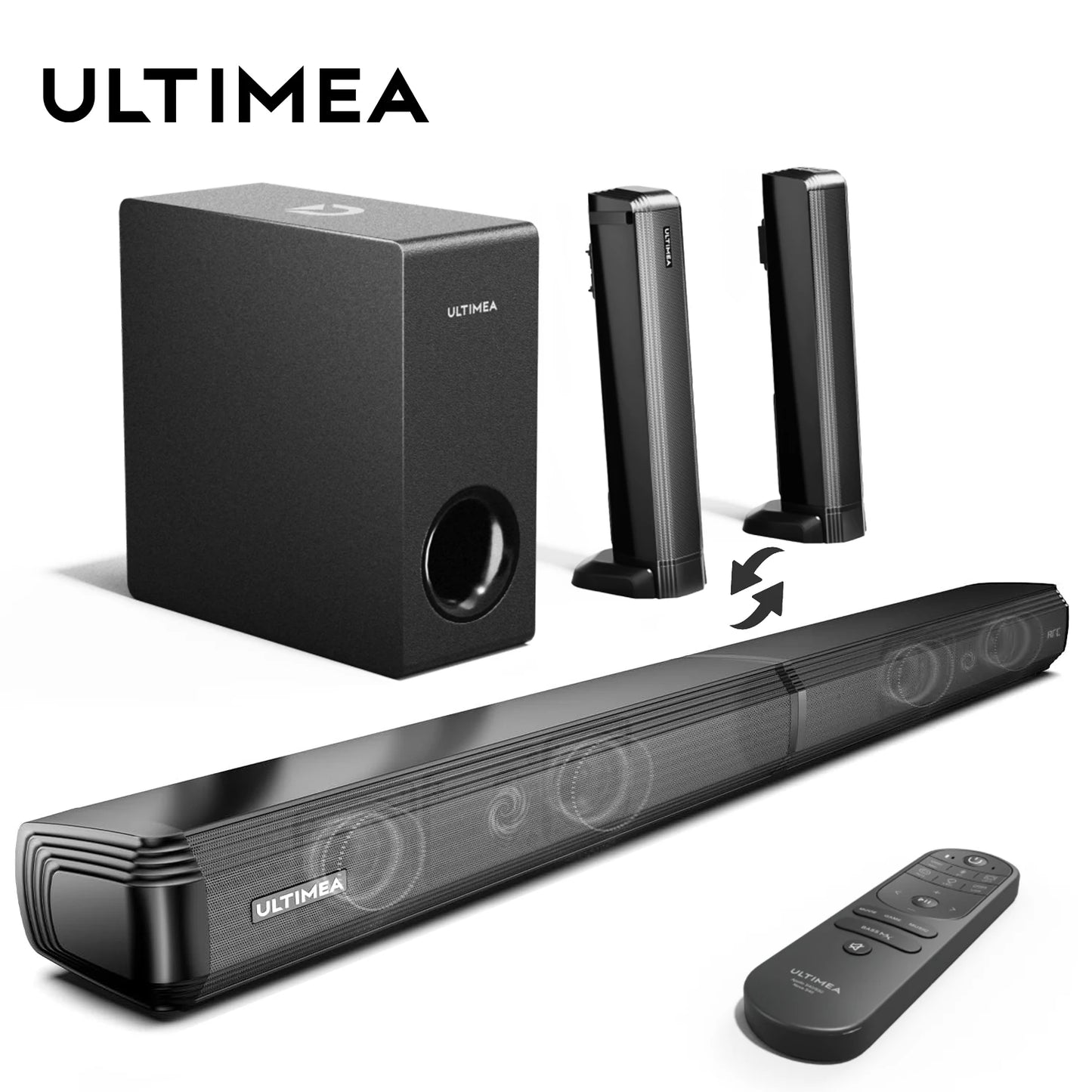 ULTIMEA 200W 4.1ch Soundbar with Subwoofer,2-in-1 Detachable Bluetooth 5.3 Soundbar for Smart TV