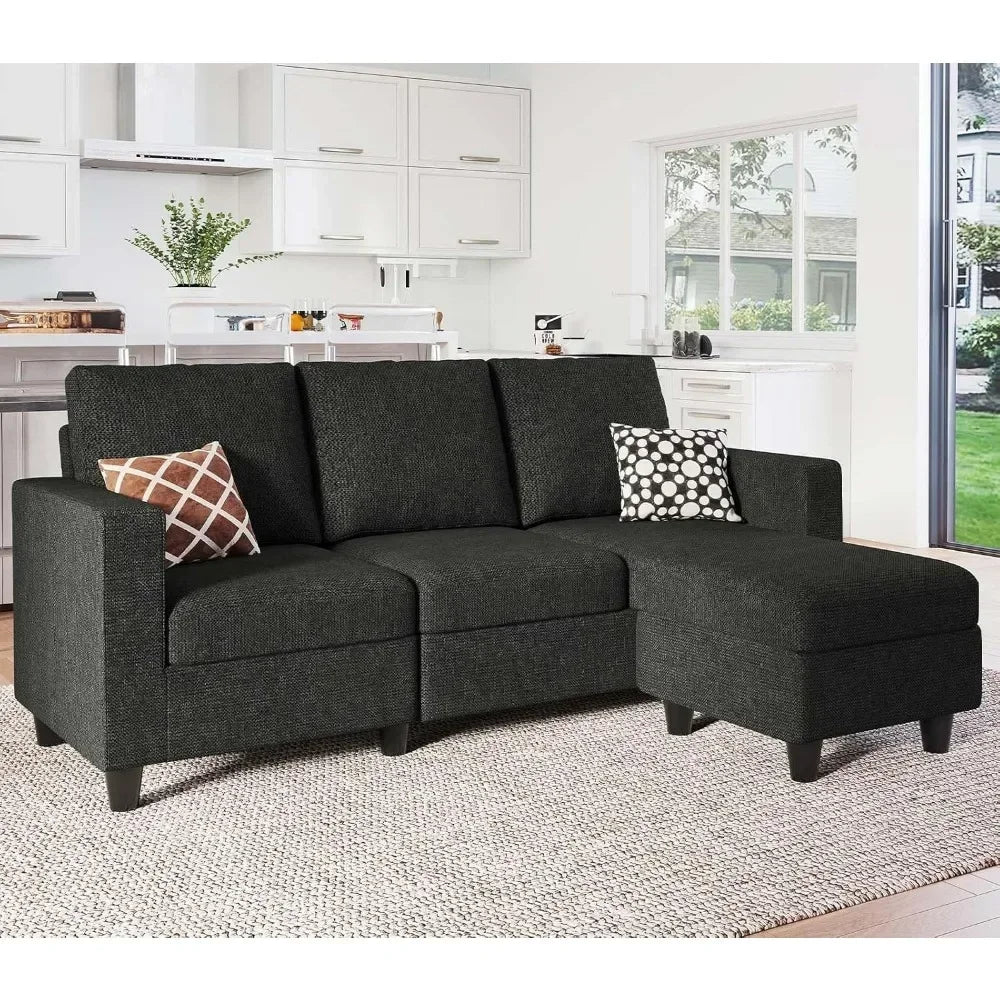 Convertible Sectional Sofa with Linen Fabric, Modern Couch with Reversible Chaise for Living Room and Small Space