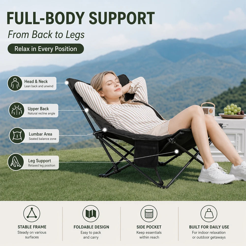 Outdoor folding bed, camping bed with mattress, portable folding bed, 330 Lbs capacity, carry bag