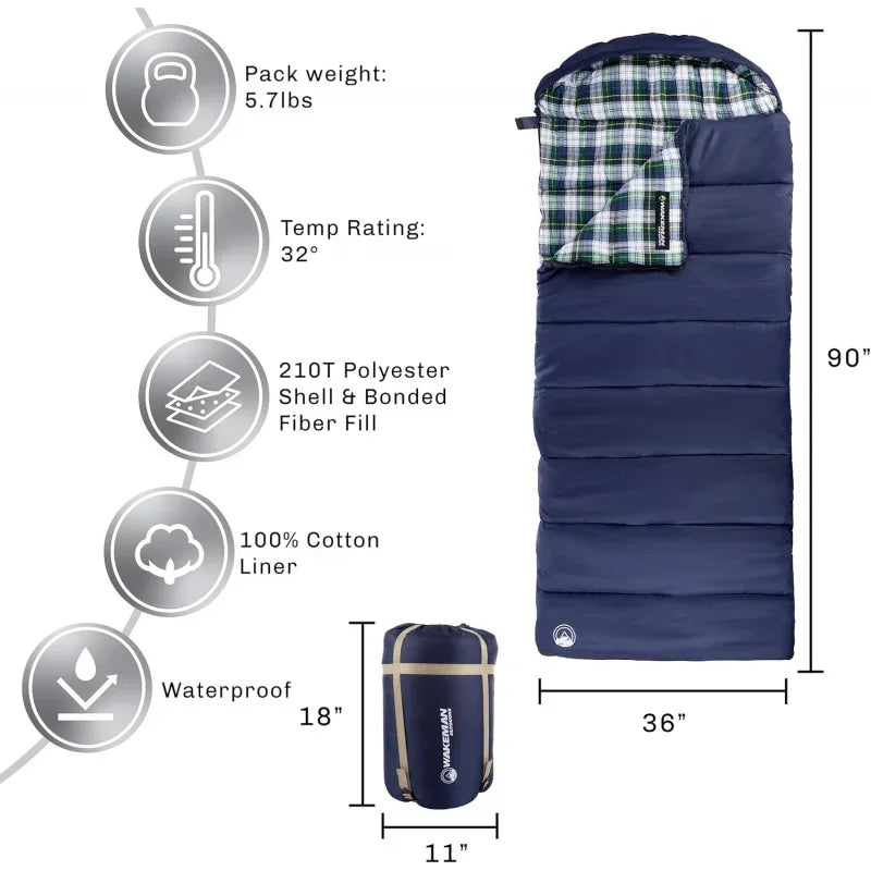 XL Sleeping Bag - 32F Comfort Rated 3-Season Envelope-Style Sleep Bag with Hood