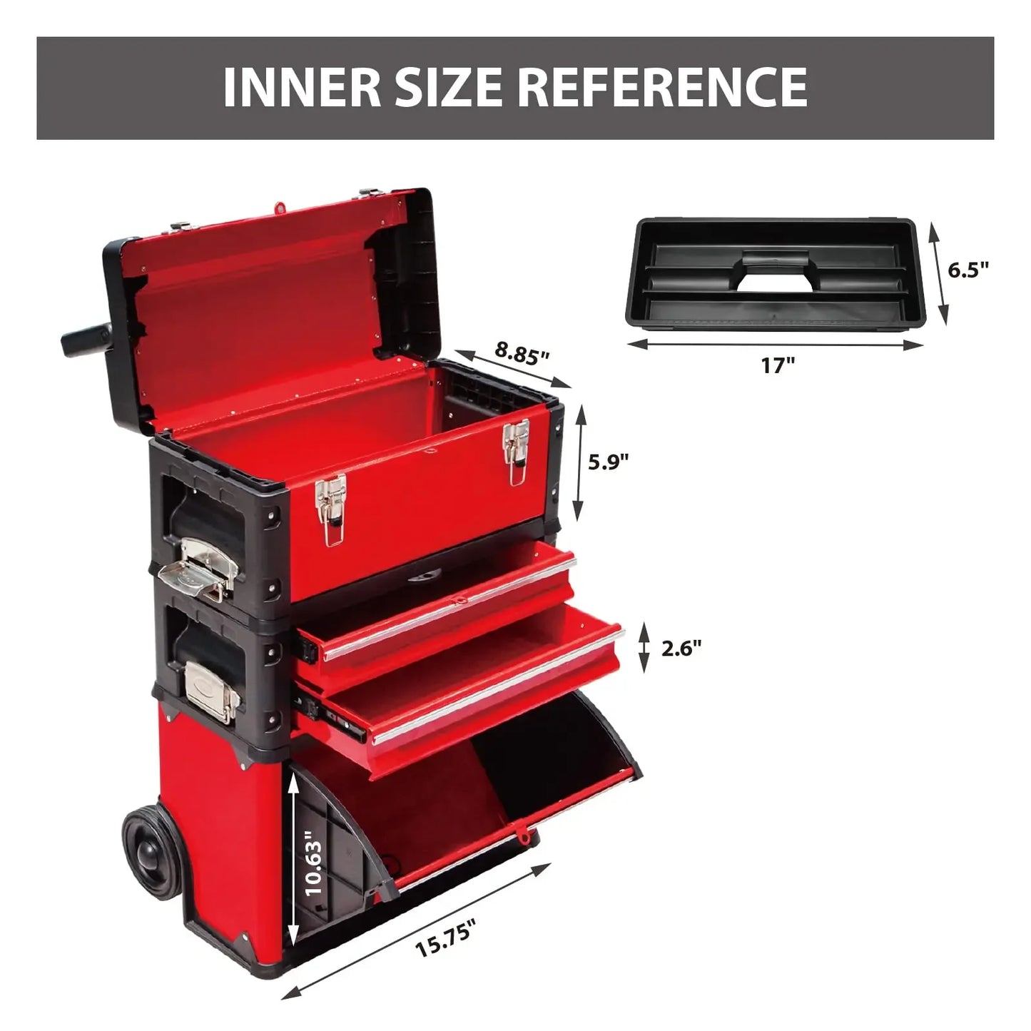 Big Red Torin Steel and Plastic Stackable Rolling Tool Box, Upright Trolley, TRJF-C305ABD