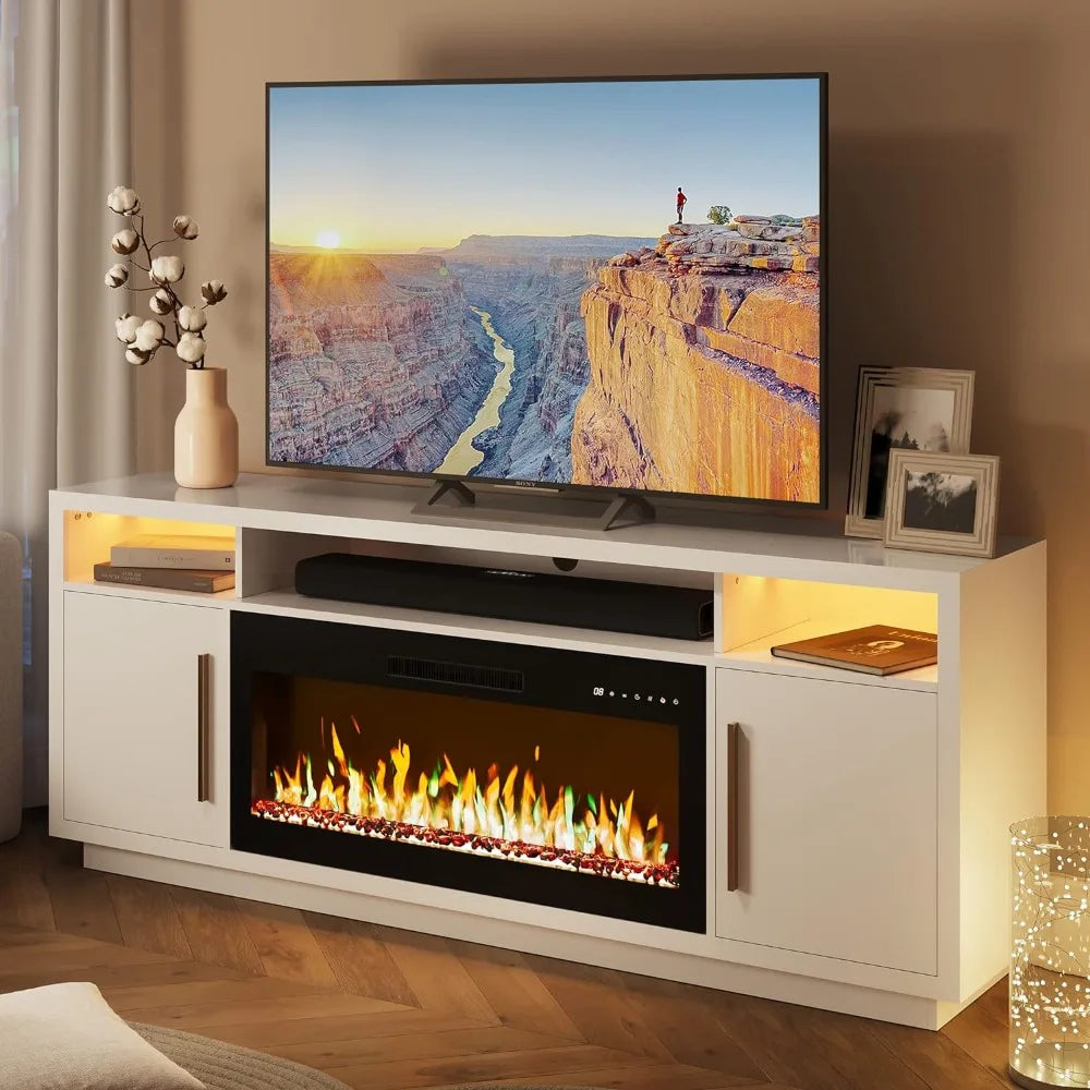 70" Fireplace TV's Up to 75", LED Light Entertainment Center w/36" Electric Fireplace Heater