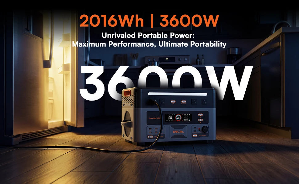 OSCAL 3600W Portable Power Station PowerMax 3600PE, 2016Wh Solar Generator, LiFePO4 Battery Power