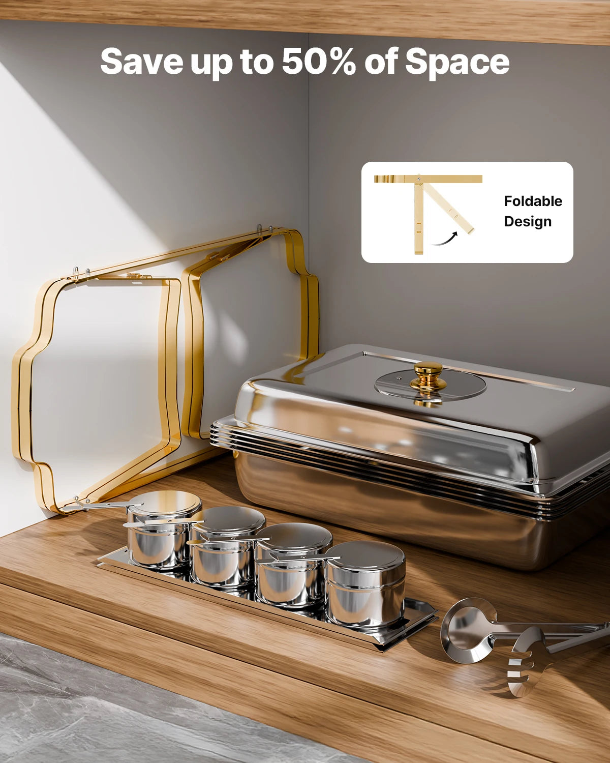 SucceBuy 2/4 Pack Chafing Dish Buffet Set Stainless Steel Chafer with Half Size Pans Rectangle