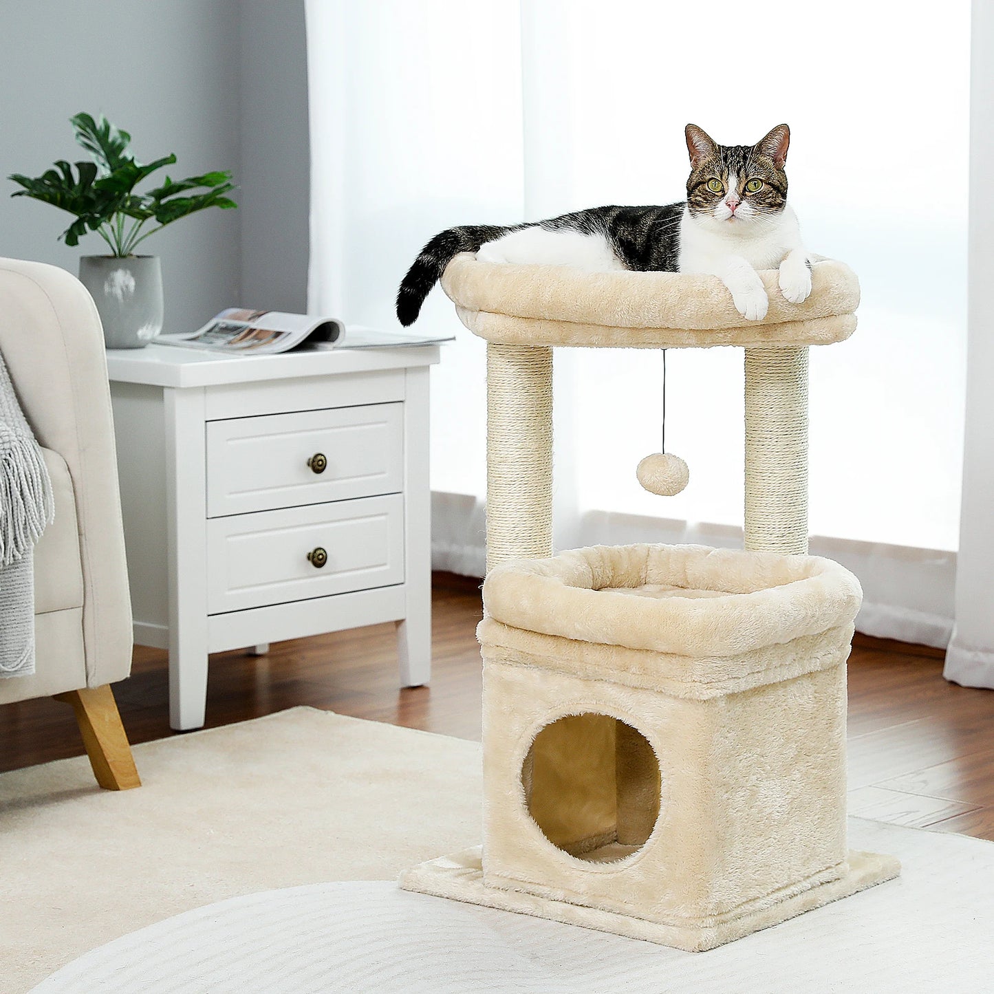 Cat Tree Cat Tower for Small Indoor Cats w/ Private Cozy Cat Condo & Natural Sisal Scratching Posts