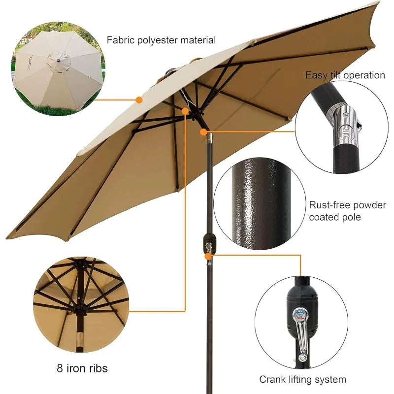 9' Outdoor Patio Umbrella, Outdoor Table Umbrella, Yard Umbrella, Market Umbrella with 8 Sturdy Ribs