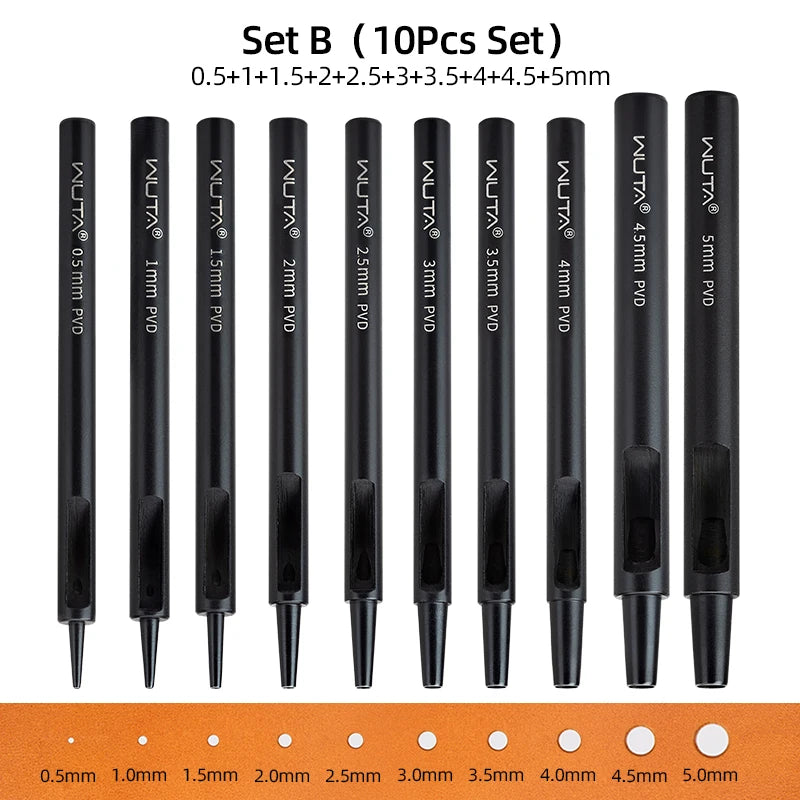 WUTA Plating Titanium Leather Hollow Punching Tool Set Round Hole Puncher DIY Craft for Leather