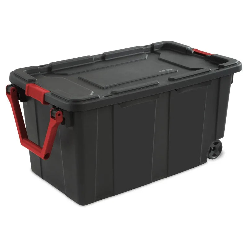 Sterilite 40 Gallon Wheeled Industrial Tote Plastic, Black, Set of 2