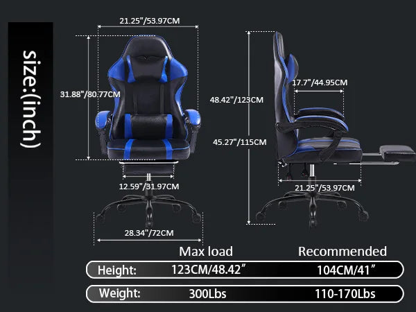 Ergonomic Gaming Chair Recliner, PU Leather Racing Game Chairs for Adults, Executive Office Chair