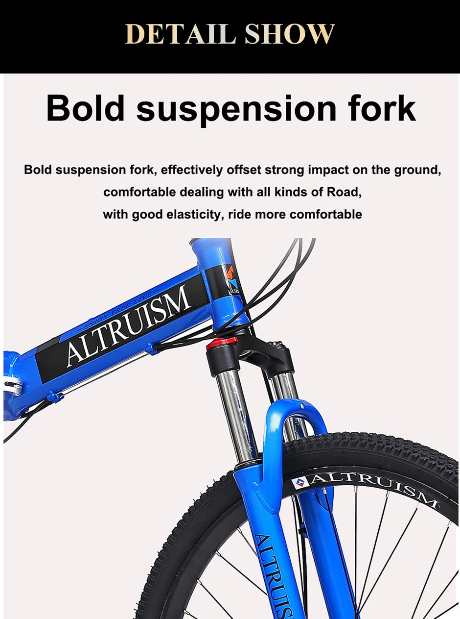 26 Inch Mountain Bike 21 Speed Dual Suspension Adult Bicycle with Adjustable Disc Brake