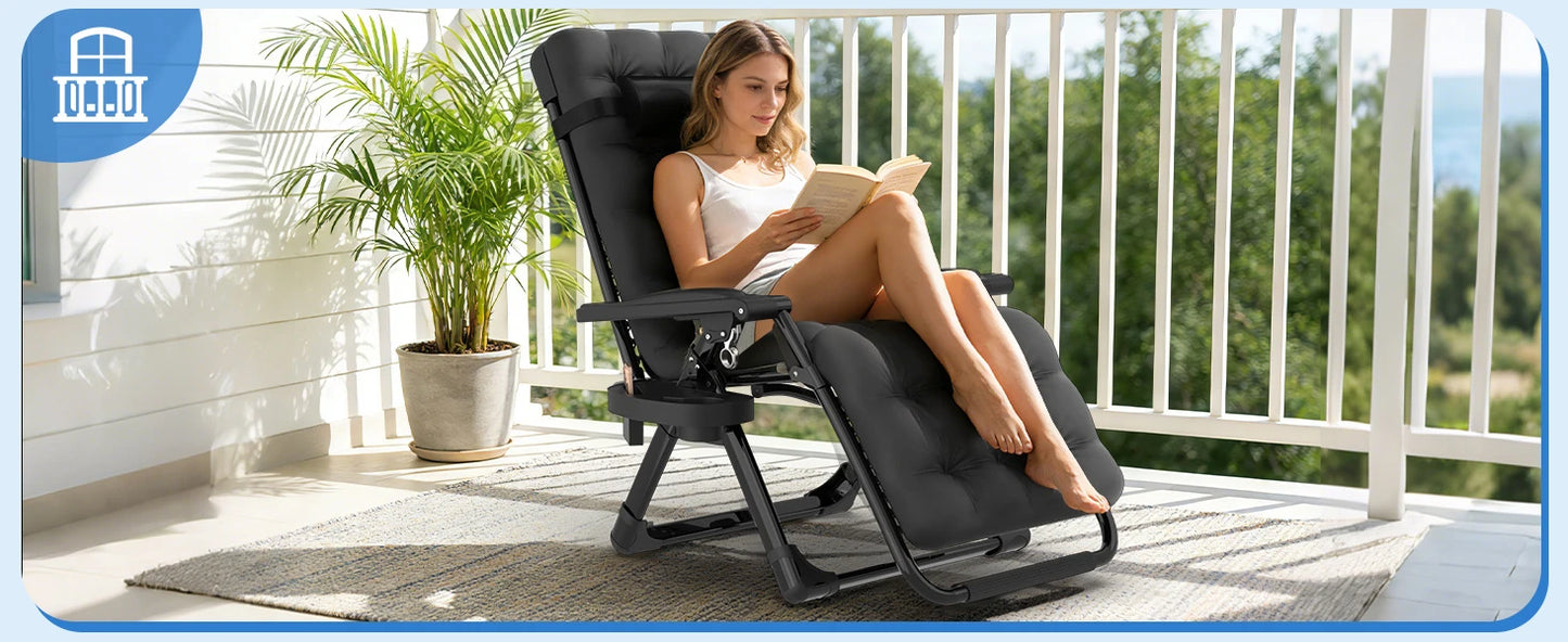 3-in-1 Zero Gravity Folding Lounge Chair, Heavy Duty Steel Frame 500LBS Weight Capacity