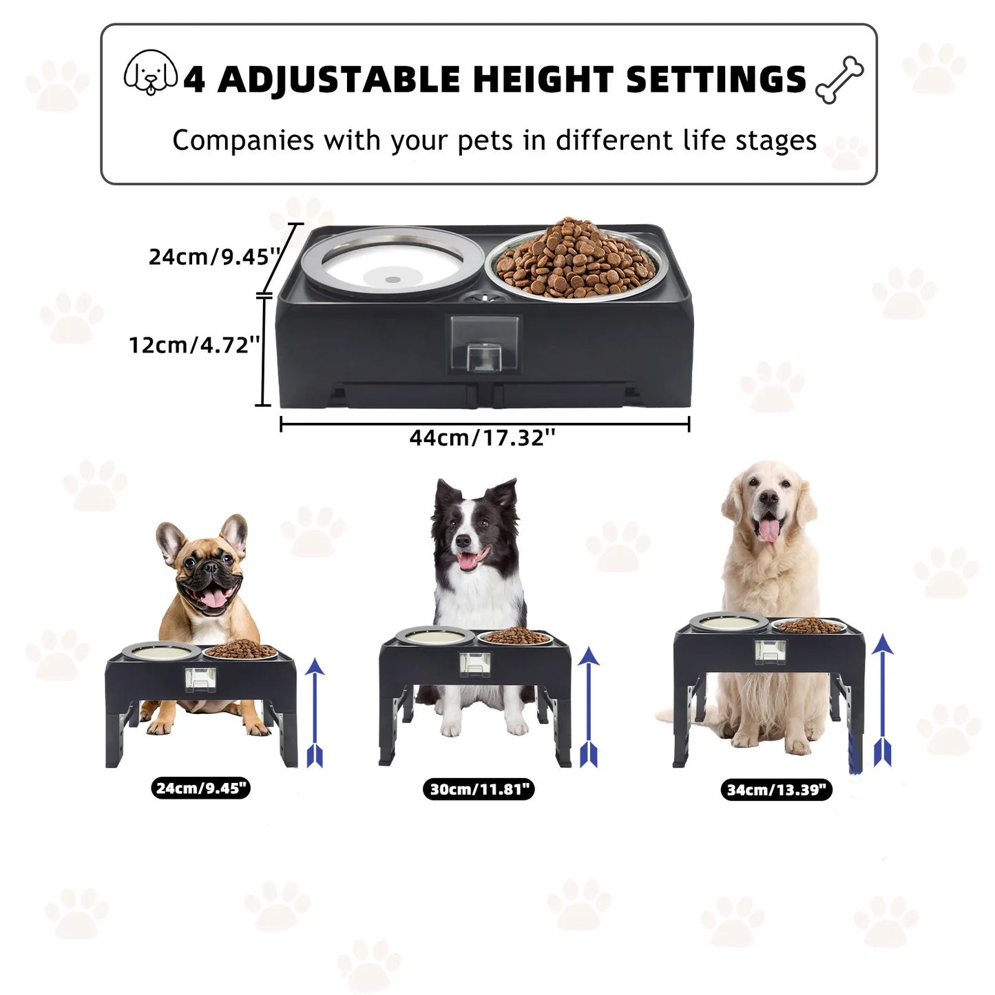 2-in-1 Adjustable Raised Dog Feeder With Double Stainless Steel Bowls