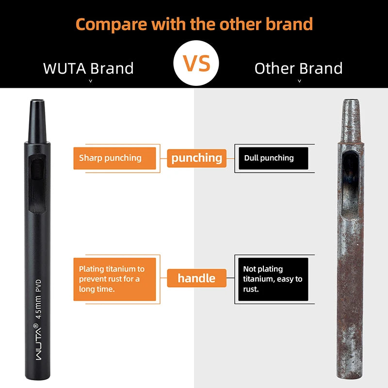 WUTA Plating Titanium Leather Hollow Punching Tool Set Round Hole Puncher DIY Craft for Leather