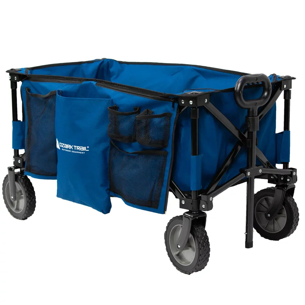 Quad Fold Camping Wagon with Telescoping Handle, Blue