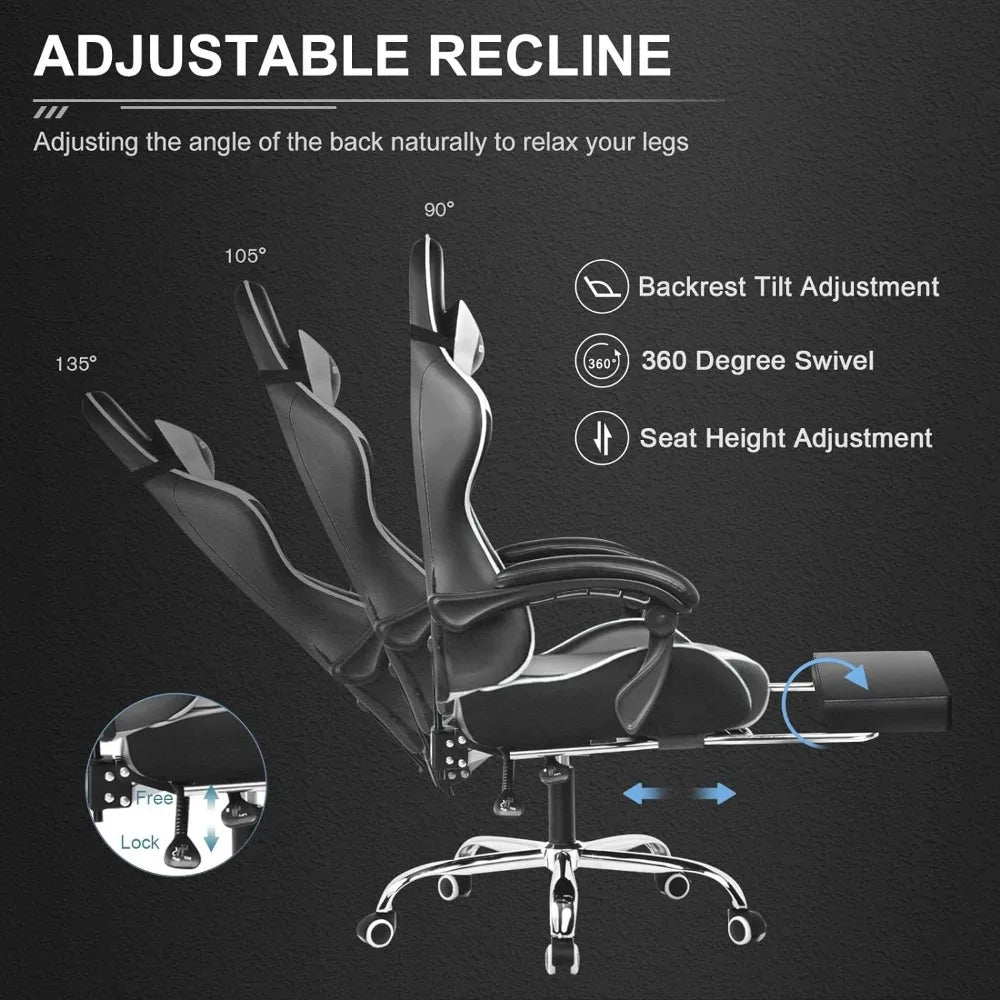 Gaming Chair, Computer Chair with Footrest and Lumbar Support, Height Adjustable Game Chair