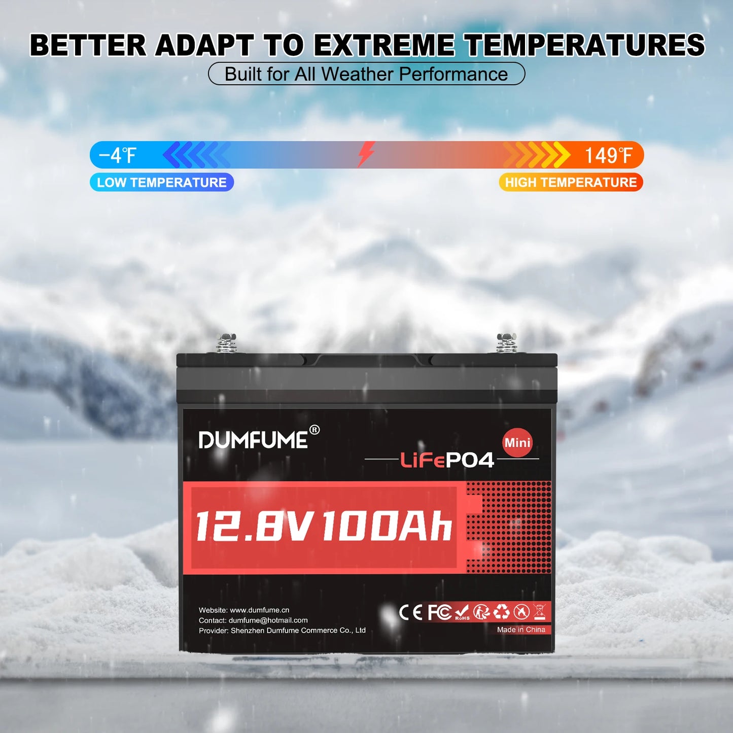 Dumfume 12.8V 100Ah Mini Motorcycle Battery LiFePO4 Lithium Built In 100A BMS  RV Powerstation