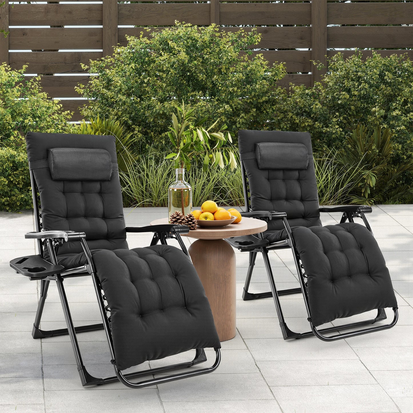 JHK Portable Zero Gravity Recliner Chairs Set of 2 Outdoor Garden Folding Lounge Chair Cup Holder