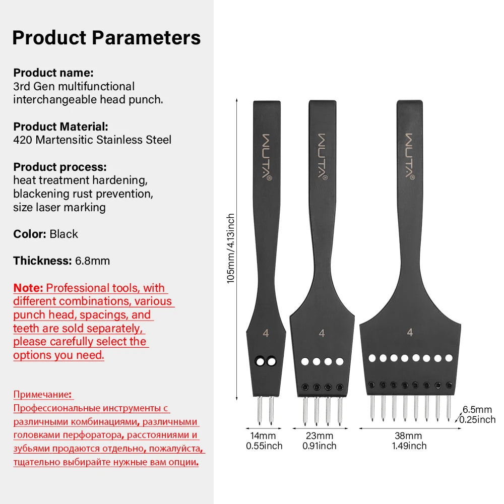 WUTA 3G Leather Punches Head Pricking Iron Removable Diamond Olive Round Hole French Style