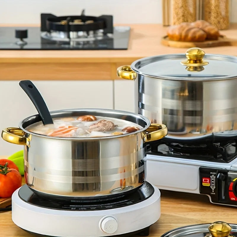 5-Piece Golden Stainless Steel Cookware Set - Durable, Multi-Purpose, Easy to Clean, Non-Stick