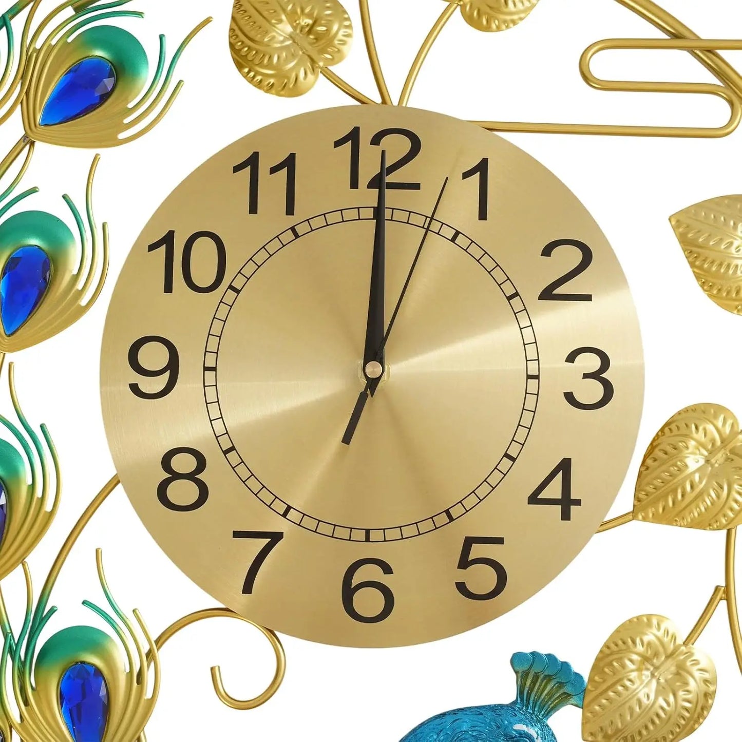 Peacock Wall Clock 39X23 Inch Silent Quartz Movement, Non-Ticking, Durable Metal Decorative Wall Art