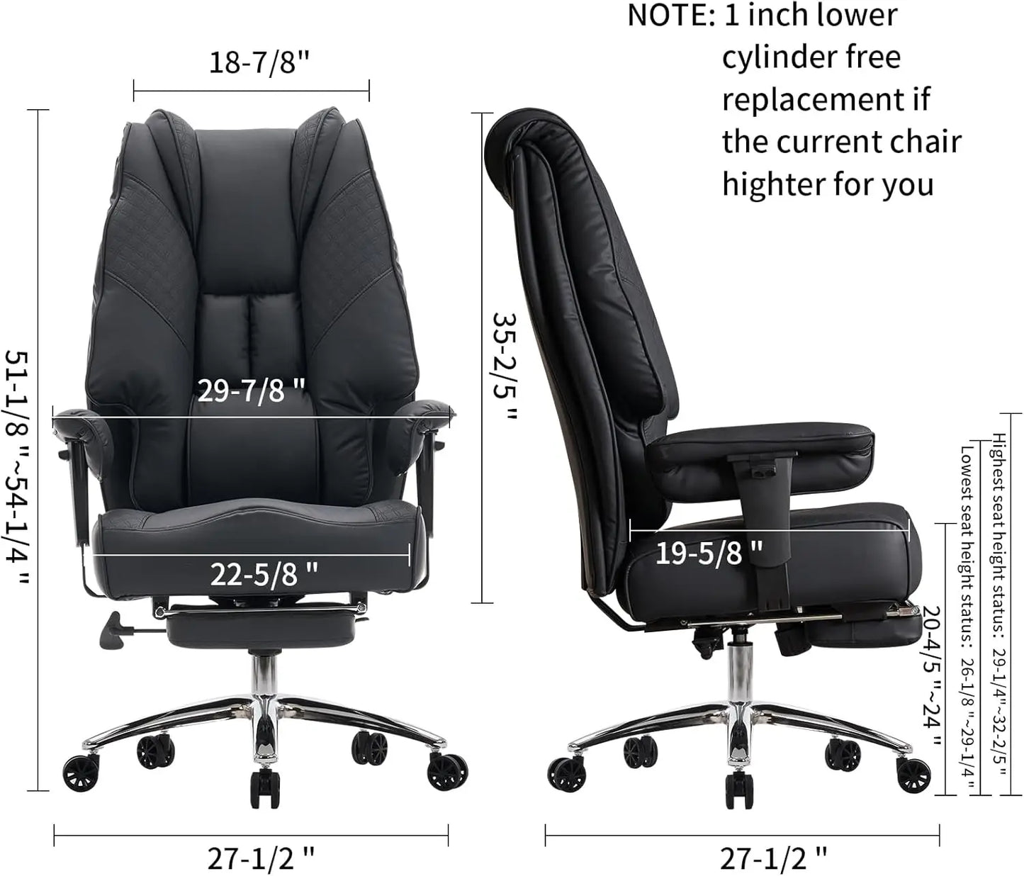 Office Chair 400lbs Wide Seat, Leather High Back Executive Office Chair with Foot Rest