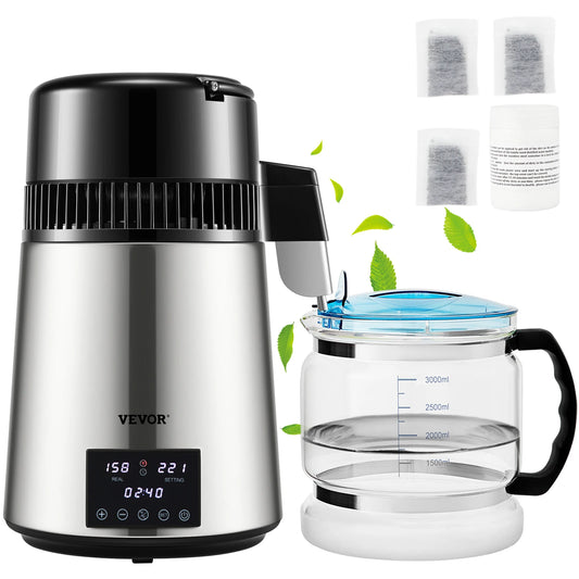 SucceBuy 1.5L/H Distilling Speed 4L Water Distiller Purifier Filter Touch Screen 304 Stainless