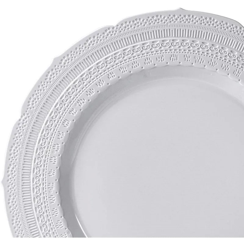 240 Plates Pack,(120 Guests) Extra Heavyweight Vintage Wedding Disposable/Reusable Plastic Plates