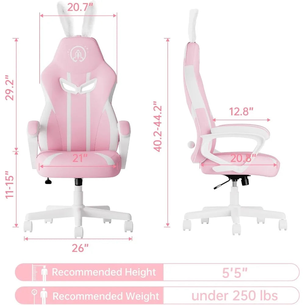 JoyFly Bunny Ears Pink,Kawaii Gamer Chair -Teens, Women Computer Chair Ergonomic