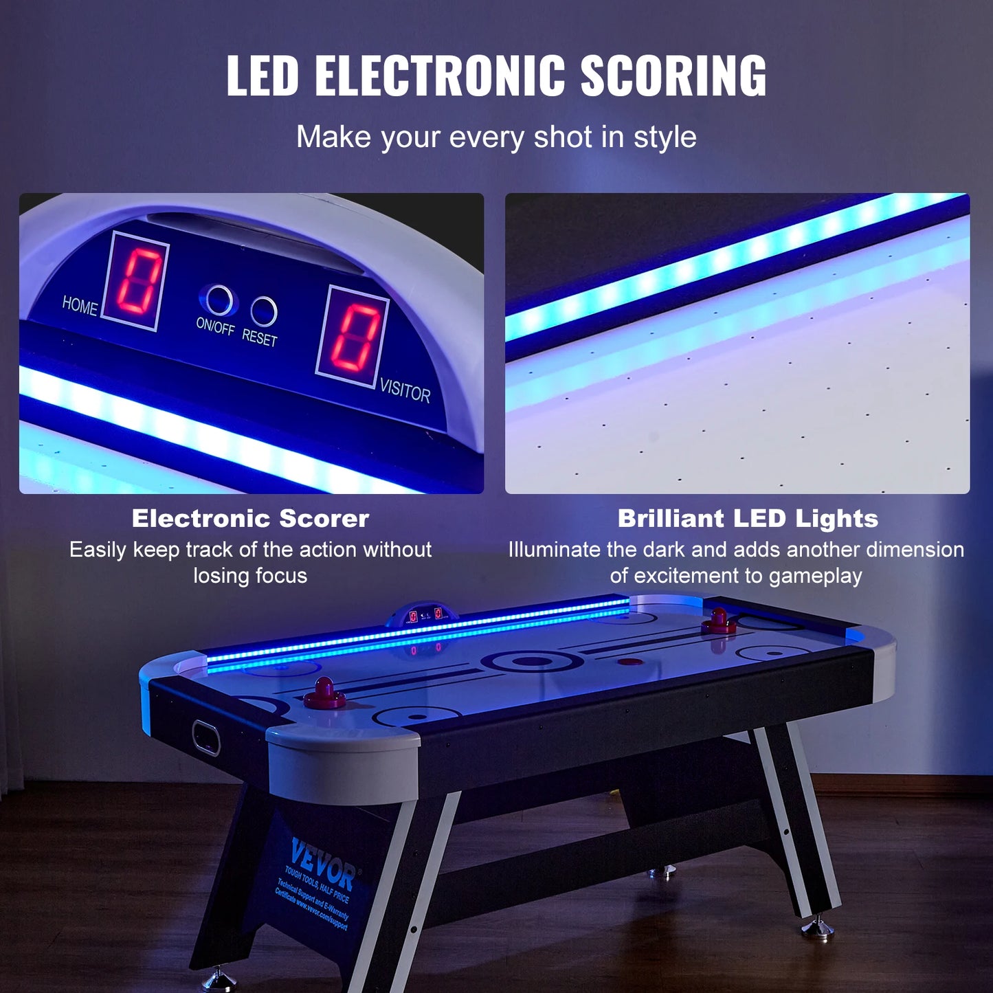 VEVOR Air Hockey Game Table LED Hockey Game with  Pucks  Pushers and Electronic Score System