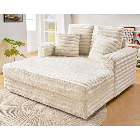 53" Sofa Bed, Upholstered Sofa Bed with Throw Pillows and Armrests, Sleeper Chair- Plush Chair Bed