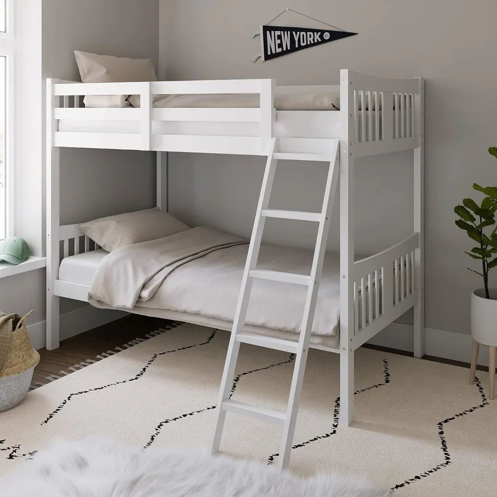 Caribou Twin-over-Twin Bunk Bed (White) – Converts to 2 individual twin beds