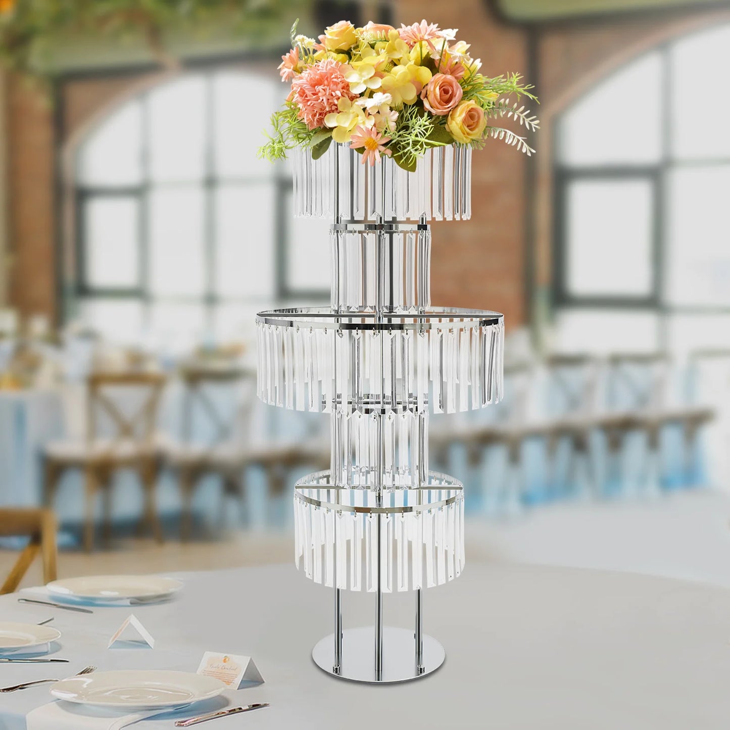 5 Tiers Gold/Silver Wedding Centerpieces Flower Stand Vase Centerpiece Acrylic Flower Stand