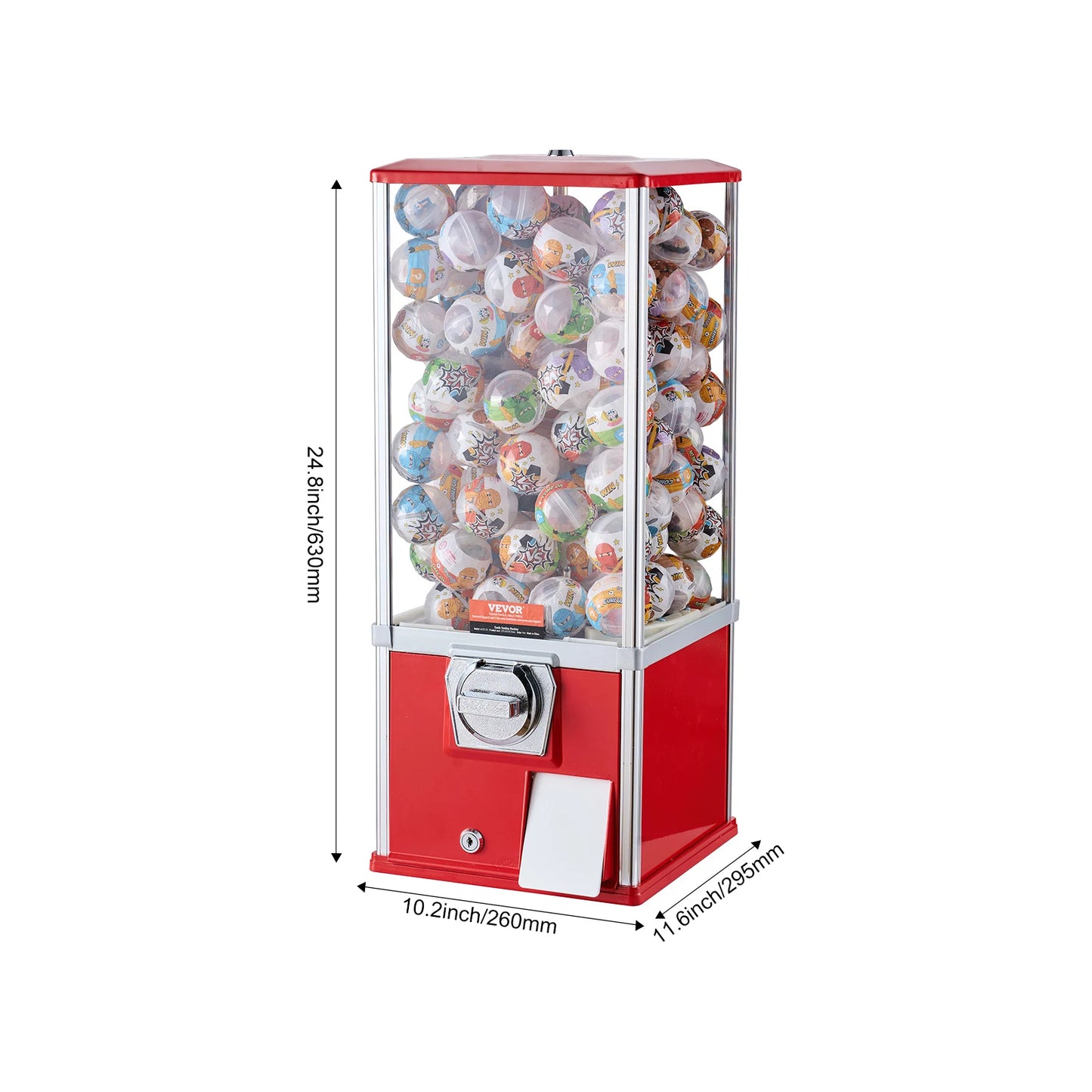 VEVOR 25inch Gumball Machine for Kids PS 230 Capsule Toys Rectangle Blue/Red Coin Operated