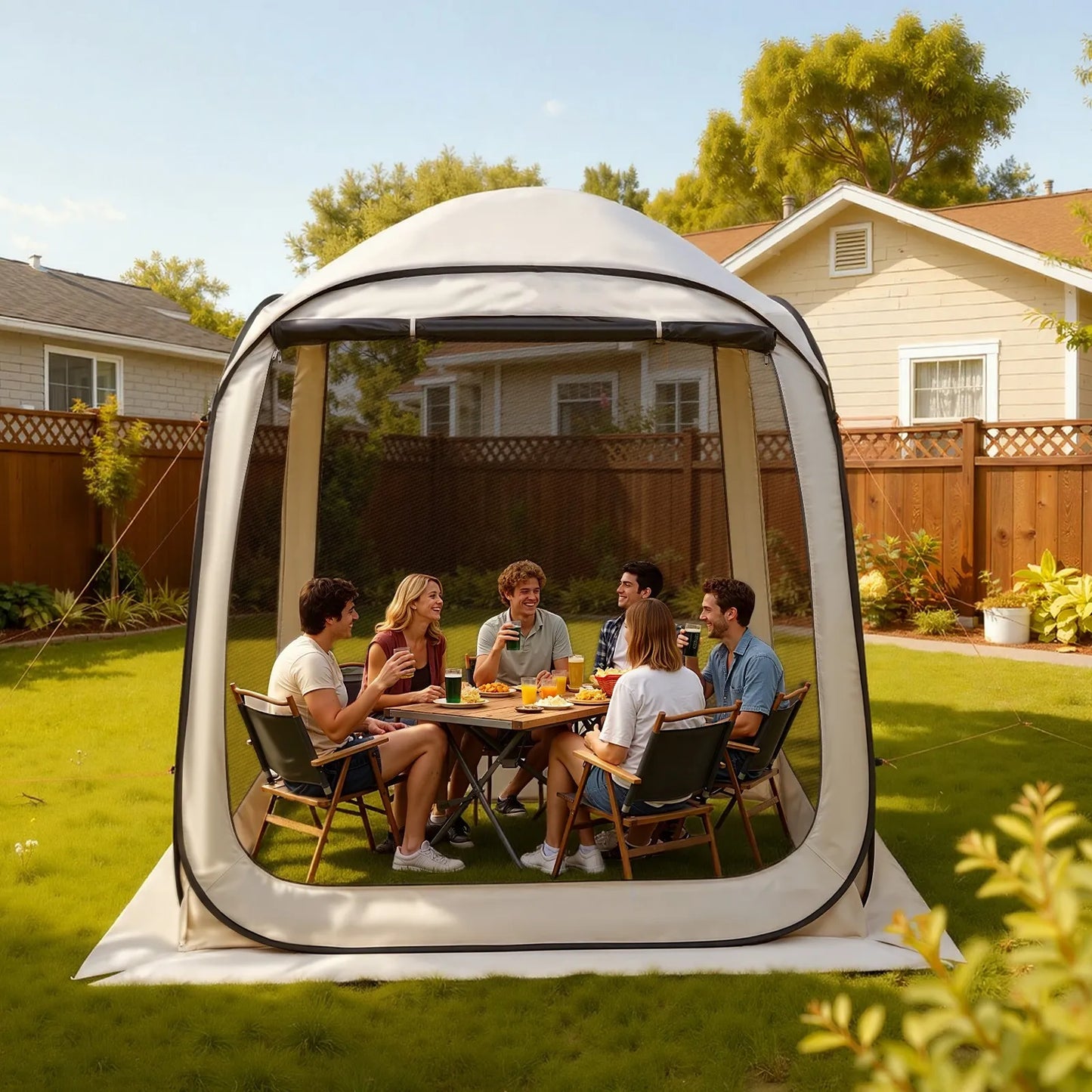Pop-Up Screen House Tent 6 x 6 ft Camping Mesh Gazebo 4-6 People with Bag