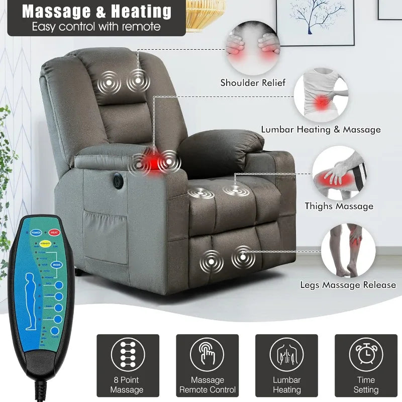 Power Lift Recliner Chair for Elderly, Plush Fabric Electric Recliner w/Heated & Vibration Massage