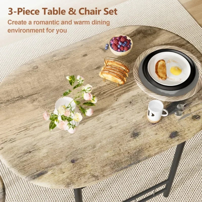 Vineego 3-Piece Small Kitchen Dining Set for 2 Black Wooden Table/Chairs Space Saving Breakfast Set