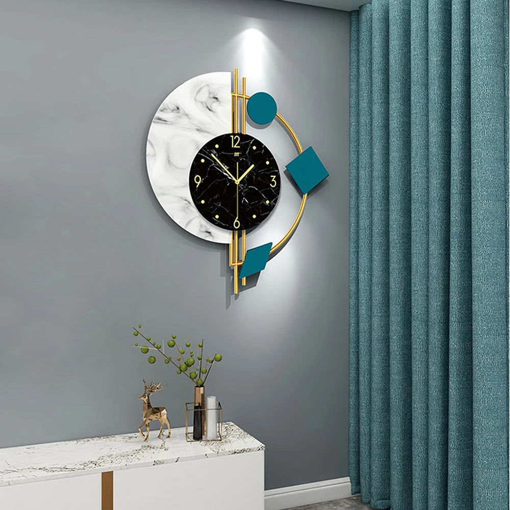 Silent Wall Clock Wall Decorations Creative Semicircle Marble Quartz Wall Clock Gift