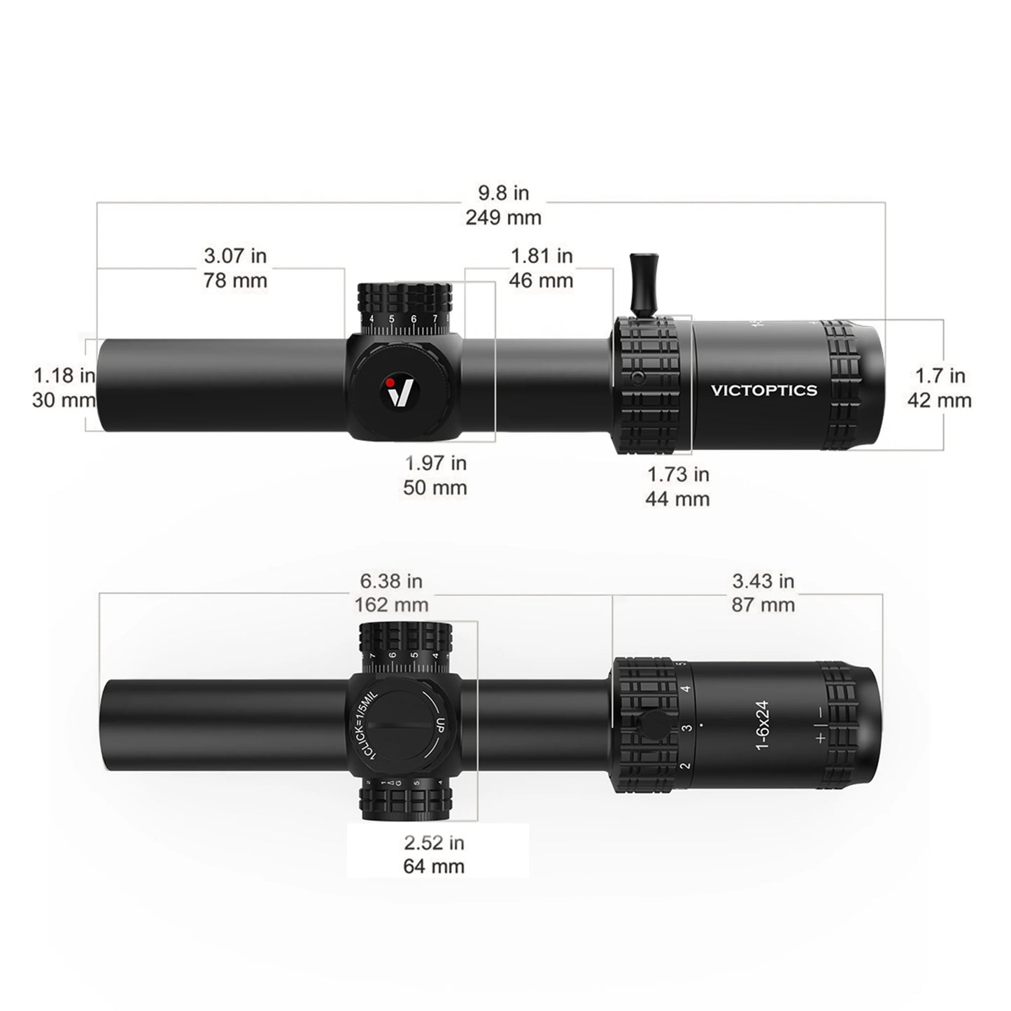 VictOptics S6 1-6x24 SFP Riflescope Red & Green Illumination Turret Lock System  AR 15 .223 5.56