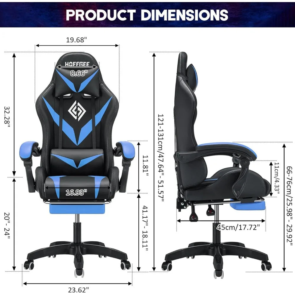 Gaming chair with massage and LED lights Ergonomic video gaming chair, reclining computer chair