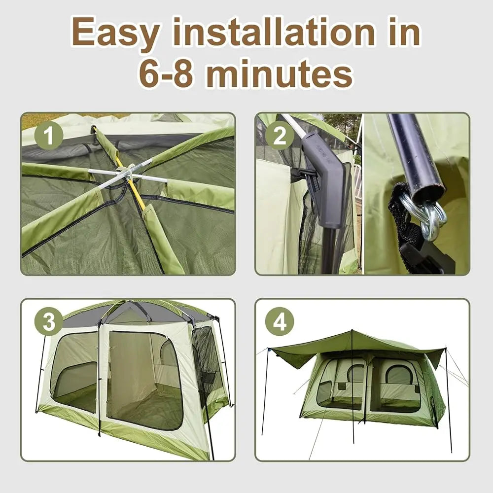 4-6 Person Camping Tent Waterproof, Ventilated Cabin Tents For Camping With Double Door