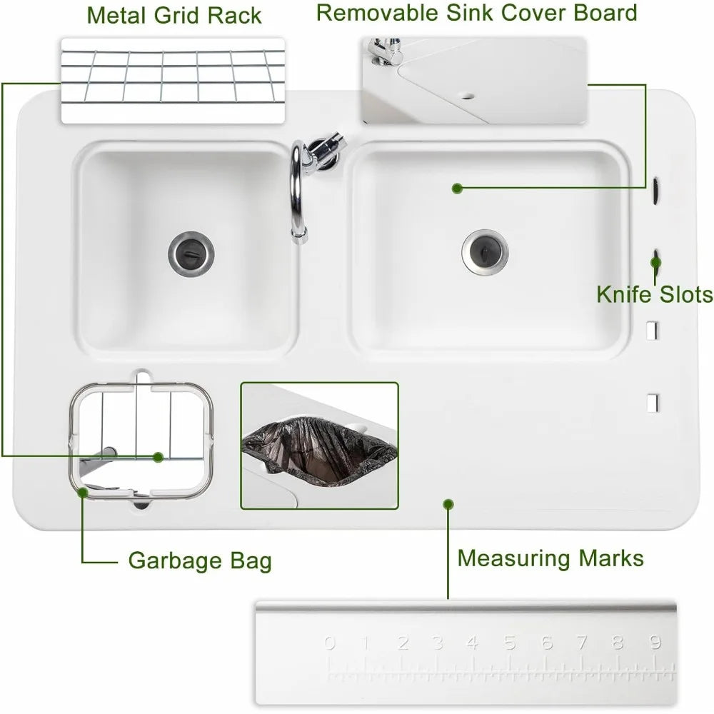 Folding Fish Cleaning Table with Sink, Portable Camping Sink Table with Grid Rack & Sprayer