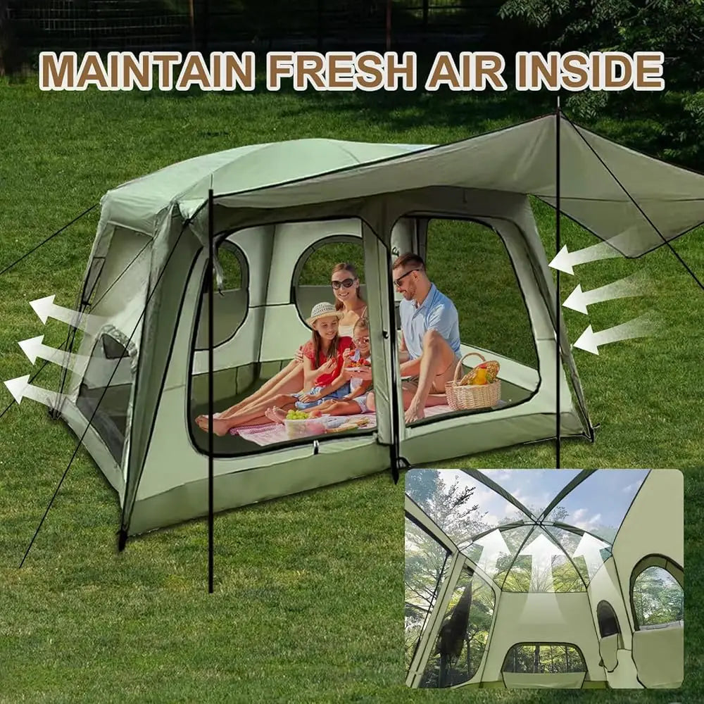 4-6 Person Camping Tent Waterproof, Ventilated Cabin Tents For Camping With Double Door